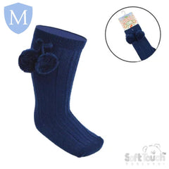 'Elegance' Plain Knee Length Sock with Pom-Pom (S355) (Baby Socks) Mansuri