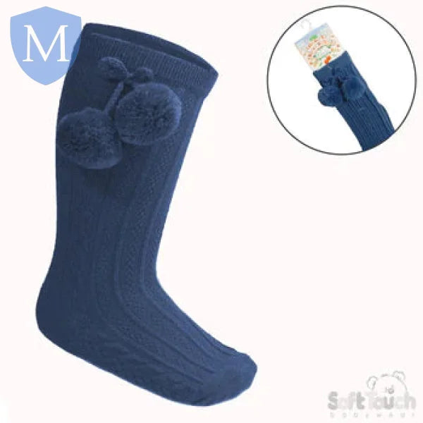 'Elegance' Plain Knee Length Sock with Pom-Pom (S355) (Baby Socks) Mansuri