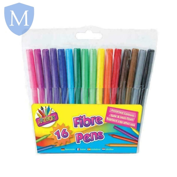 Fine Tip Fibre Colouring Pens - 16 Pack (Stationery Essential) Mansuri