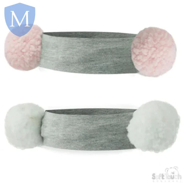 Girls Grey Headband With Pink/White Pom Poms (HB96) (Baby Headband) Mansuri