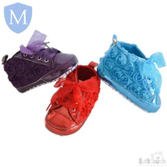 Girls Shiny Rose Trainers With Organza Lace (B1348) (Baby Shoes) Mansuri