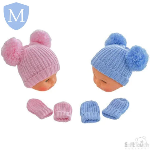 Knitted Pom-Pom Hat & Mitten Set (H492) (Baby Hats) Mansuri