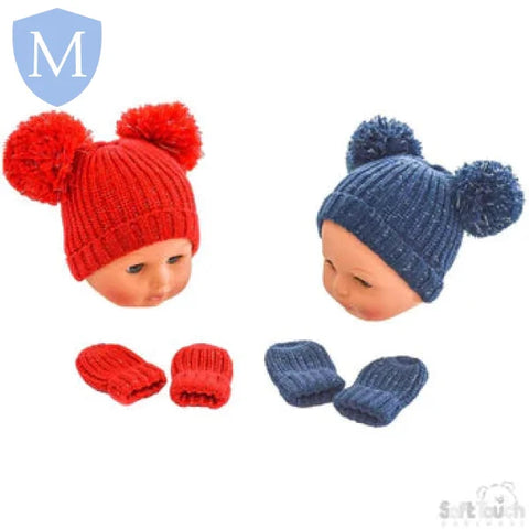 Knitted Pom-Pom Hat & Mitten Set (H492) (Baby Hats) Mansuri