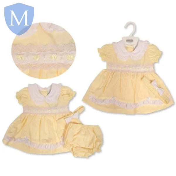 Lemon Coloured Baby Dress with Bows and Lace (BIS21206106) (Baby Summer Dress) Mansuri