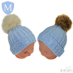 Medium Cable Knit Hat With Fluffy Pom-Pom (H490) (Baby Hats) Mansuri
