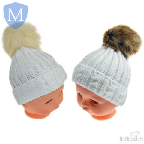 Medium Cable Knit Hat With Fluffy Pom-Pom (H490) (Baby Hats) Mansuri