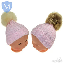 Medium Cable Knit Hat With Fluffy Pom-Pom (H490) (Baby Hats) Mansuri