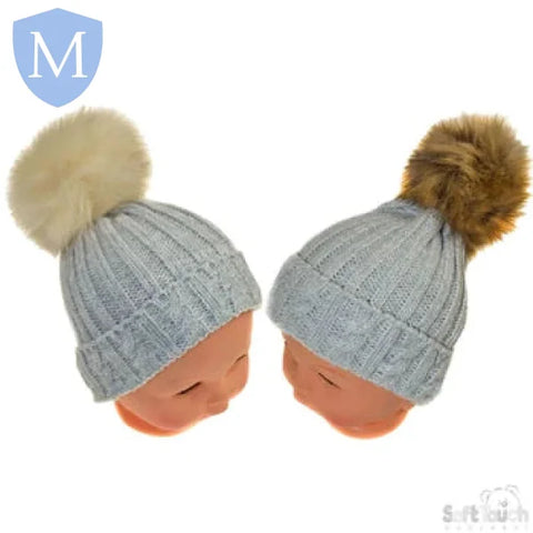 Medium Cable Knit Hat With Fluffy Pom-Pom (H490) (Baby Hats) Mansuri