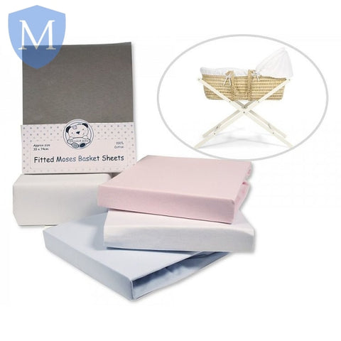 Moses Basket Cotton Sheets - Fitted - 2 Pack (BW111230) (Baby Bedding) Mansuri