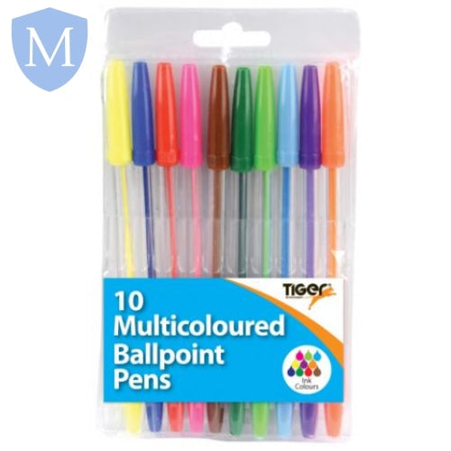 Multicoloured Ballpoint Pens - Pack of 10 (Stationery Essential) Mansuri