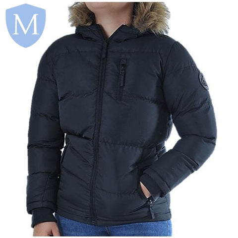 Plain Boys Faux Fur Lined Padded Coat - Navy Mansuri