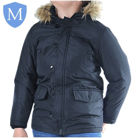 Plain Boys Faux Fur "Parka" Style Coat With Plain Interior Hood - Navy Mansuri