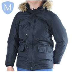 Plain Boys Faux Fur "Parka" Style Coat With Soft Interior Padded Hood - Navy Mansuri