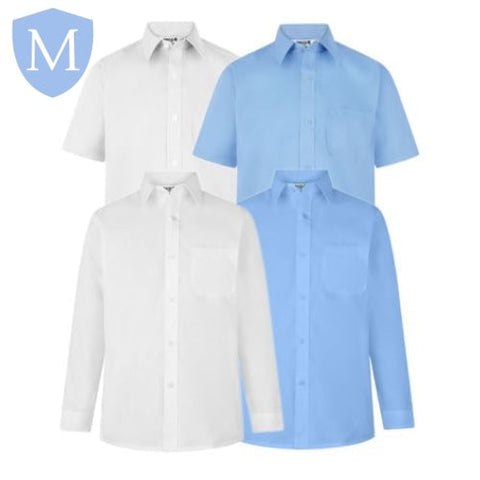 Plain Boys Full/Short Sleeved Shirt - White/Blue (Twin-Pack) (POA) Mansuri