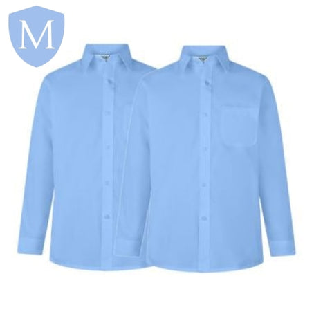 Plain Boys Full/Short Sleeved Shirt - White/Blue (Twin-Pack) (POA) Mansuri