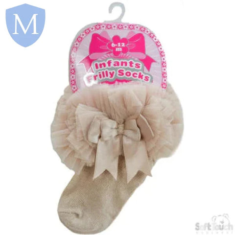 Plain Frilly Black Socks With Organza Lace & Bow (GS116) (Baby Socks) Mansuri