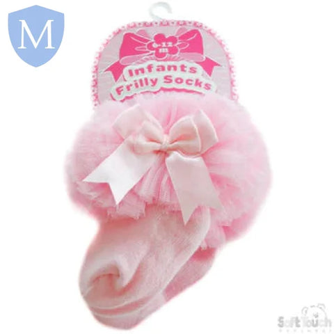 Plain Frilly Black Socks With Organza Lace & Bow (GS116) (Baby Socks) Mansuri