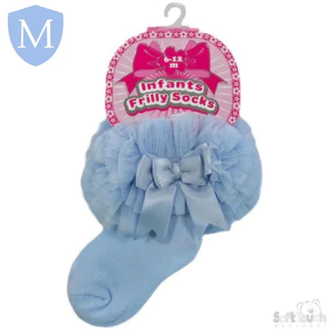 Plain Frilly Black Socks With Organza Lace & Bow (GS116) (Baby Socks) Mansuri