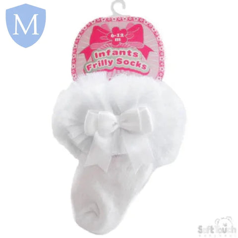 Plain Frilly Black Socks With Organza Lace & Bow (GS116) (Baby Socks) Mansuri