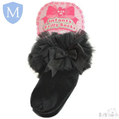 Plain Frilly Black Socks With Organza Lace & Bow (GS116) (Baby Socks) Mansuri