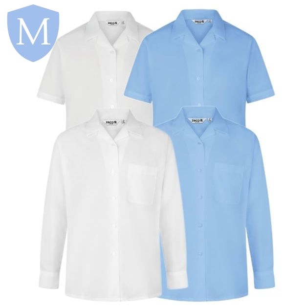 Plain Girls Full/Short Sleeved Open Neck Blouse - White/Blue (Twin-Pack) (POA) Mansuri
