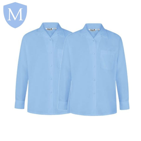 Plain Girls Full/Short Sleeved Open Neck Blouse - White/Blue (Twin-Pack) (POA) Mansuri