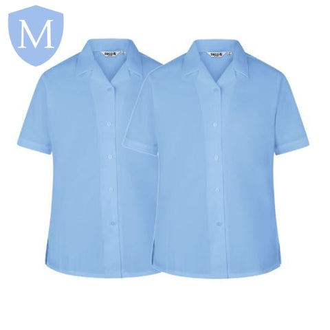 Plain Girls Full/Short Sleeved Open Neck Blouse - White/Blue (Twin-Pack) (POA) Mansuri