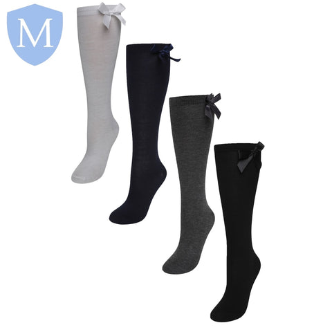 Plain Girls Knee High Socks With Satin Bow (1 Pair) (POA) (Girls Hosiery) Mansuri