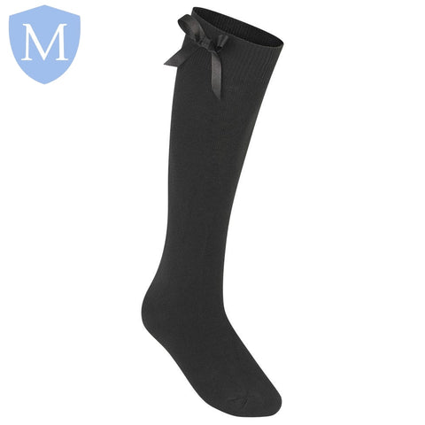 Plain Girls Knee High Socks With Satin Bow (1 Pair) (POA) (Girls Hosiery) Mansuri