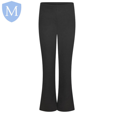 Plain Girls Ribbed Full Elasticated Trousers - Black