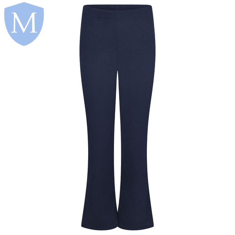 Plain Girls Ribbed Full Elasticated Trousers - Navy