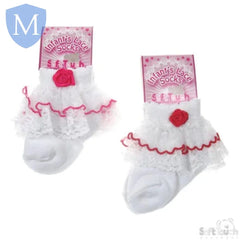 Plain Girls White Socks With Lace & Rose (S36) (Baby Socks) Mansuri