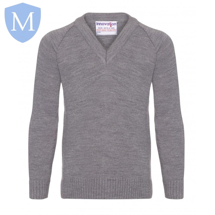 Plain Knitted V-Neck Jumpers - Mid Grey (POA) Mansuri
