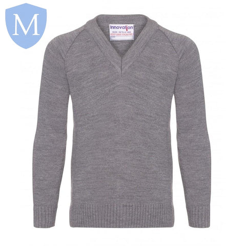 Plain Knitted V-Neck Jumpers - Mid Grey (POA) Mansuri