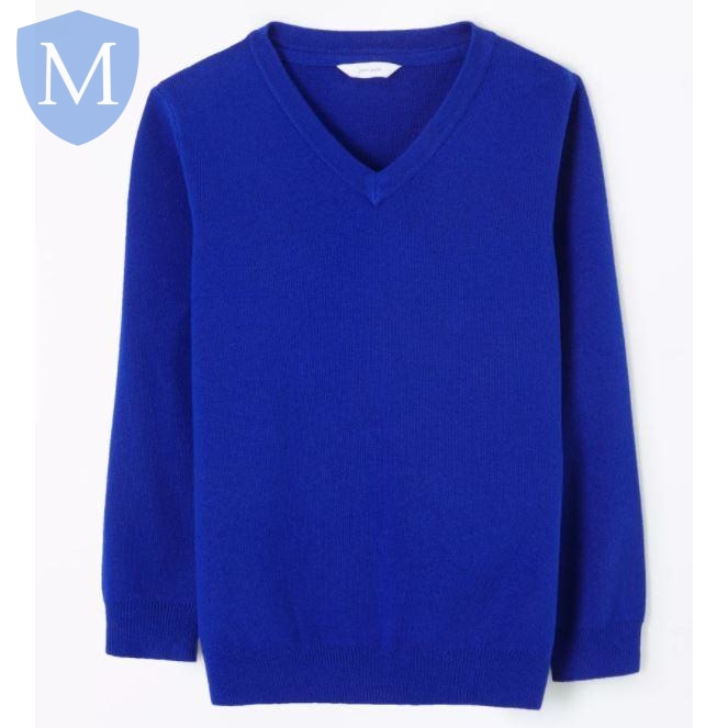Plain Knitted V-Neck Jumpers - Royal Blue Mansuri