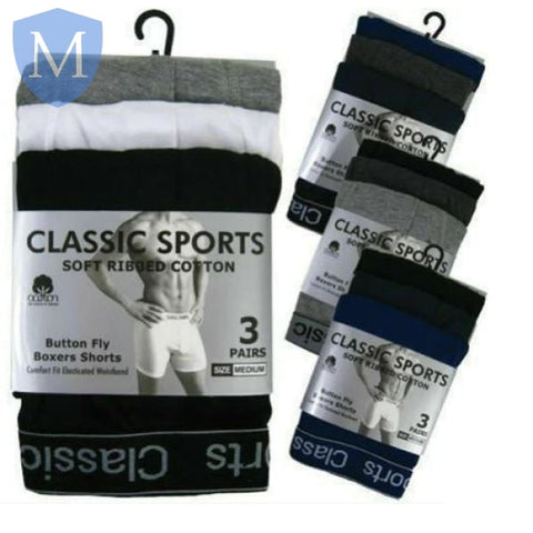 Plain Men's Ribbed Boxer Shorts (3 Pack) Mansuri