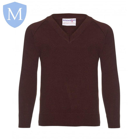 Plain V-Neck Knitted Jumper - Brown Mansuri