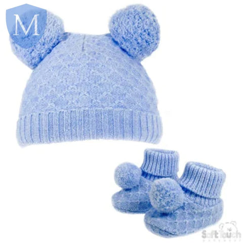 Pom Pom Hat & Bootee Set (H610) (Baby Hats) (Baby Bootees) Mansuri