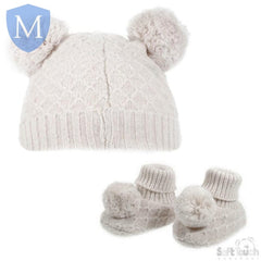 Pom Pom Hat & Bootee Set (H610) (Baby Hats) (Baby Bootees) Mansuri