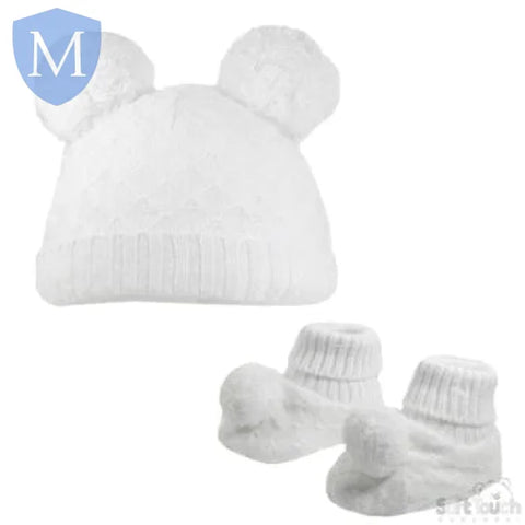 Pom Pom Hat & Bootee Set (H610) (Baby Hats) (Baby Bootees) Mansuri