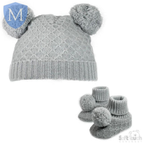 Pom Pom Hat & Bootee Set (H610) (Baby Hats) (Baby Bootees) Mansuri