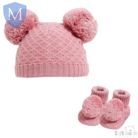 Pom Pom Hat & Bootee Set (H610) (Baby Hats) (Baby Bootees) Mansuri