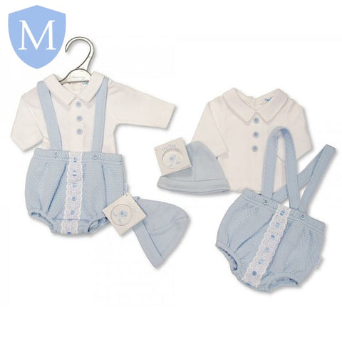 Premature Baby Boys 2 pcs Short Dungaree Set with Lace and Hat (BP20368) (Prem) Mansuri