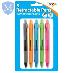 Retractable Ballpoint Pens - Pack of 5 (Assorted Colours) (Stationery Essential) Mansuri