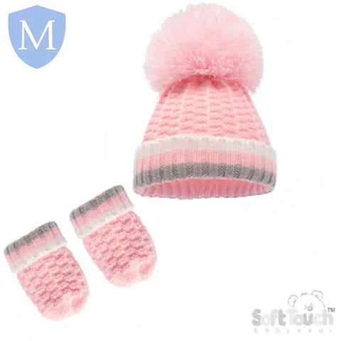 Ribbed Hat & Mitten Set (H468) (Baby Hats) (Baby Mittens) Mansuri