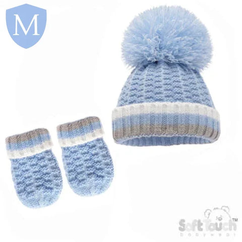 Ribbed Hat & Mitten Set (H468) (Baby Hats) (Baby Mittens) Mansuri