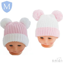 Small Double Coloured Cable Knit Hat With Fluffy Pom-Pom (H496) (Baby Hats) Mansuri