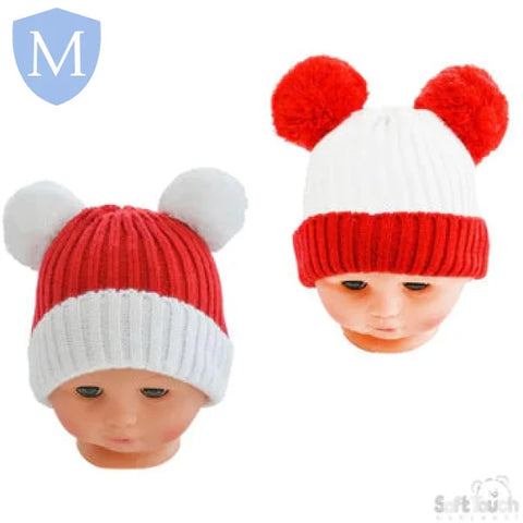 Small Double Coloured Cable Knit Hat With Fluffy Pom-Pom (H496) (Baby Hats) Mansuri