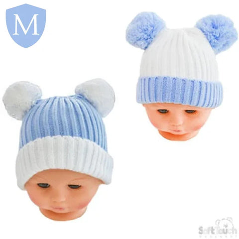 Small Double Coloured Cable Knit Hat With Fluffy Pom-Pom (H496) (Baby Hats) Mansuri