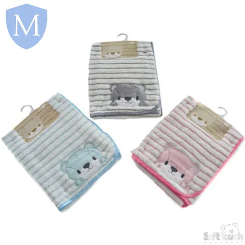 Striped Super Plush Wrap With Bear Embroidery (FBP142) (Baby Wrap) Mansuri